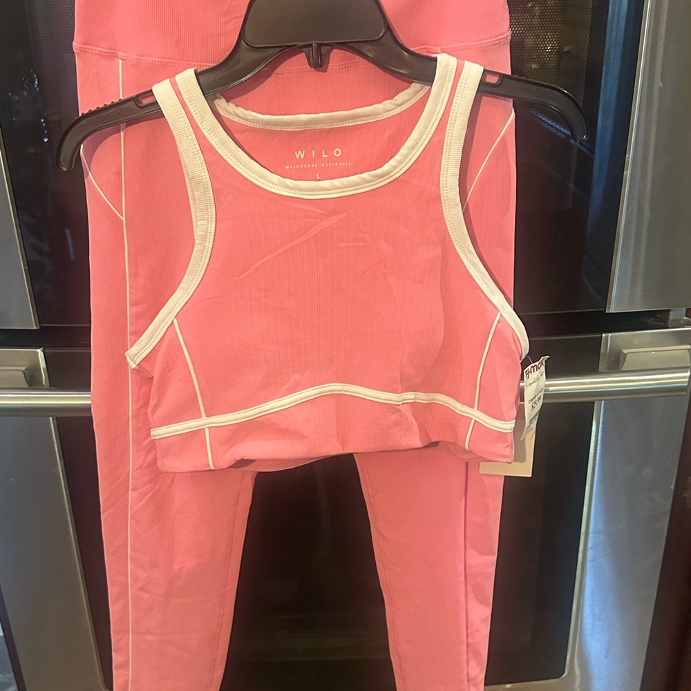 Barbie Pink Active Crop Tank with Contrast Trim and leggings